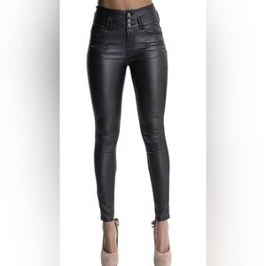 ECUPPER Womens Faux Leather High Waist Stretch Push Up Pant